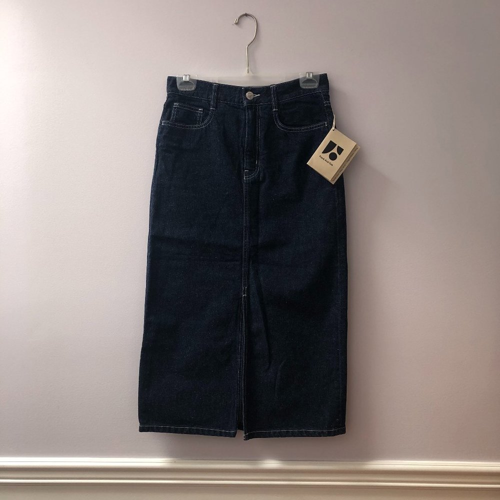 Frank & Oak navy denim midi skirt (XS)